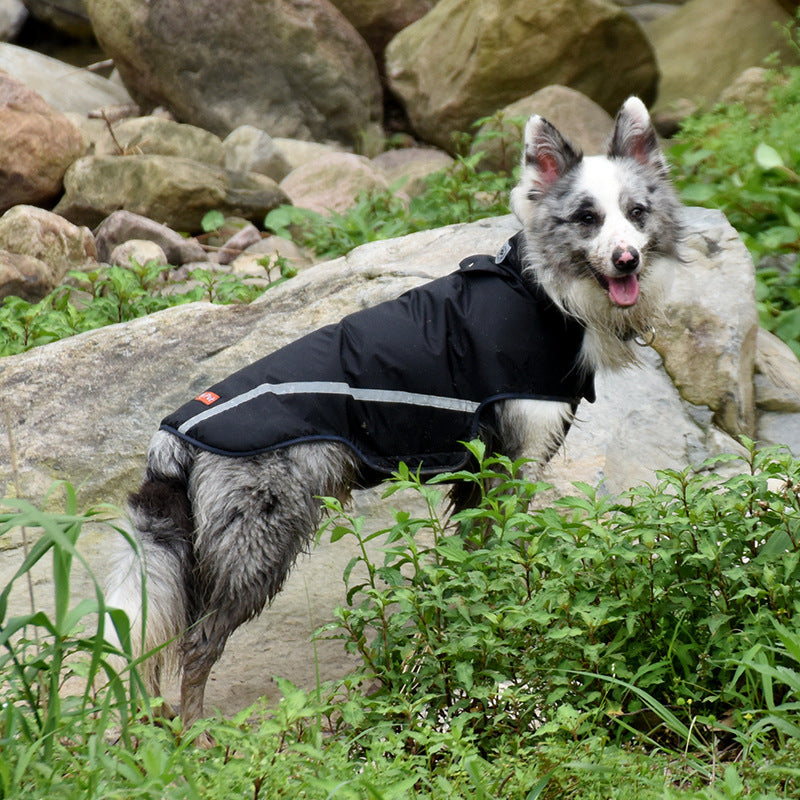 KFX-4498365 Water-Repellent Dog Raincoat in Purple, Black, and Yellow – Sizes S to 3XL
