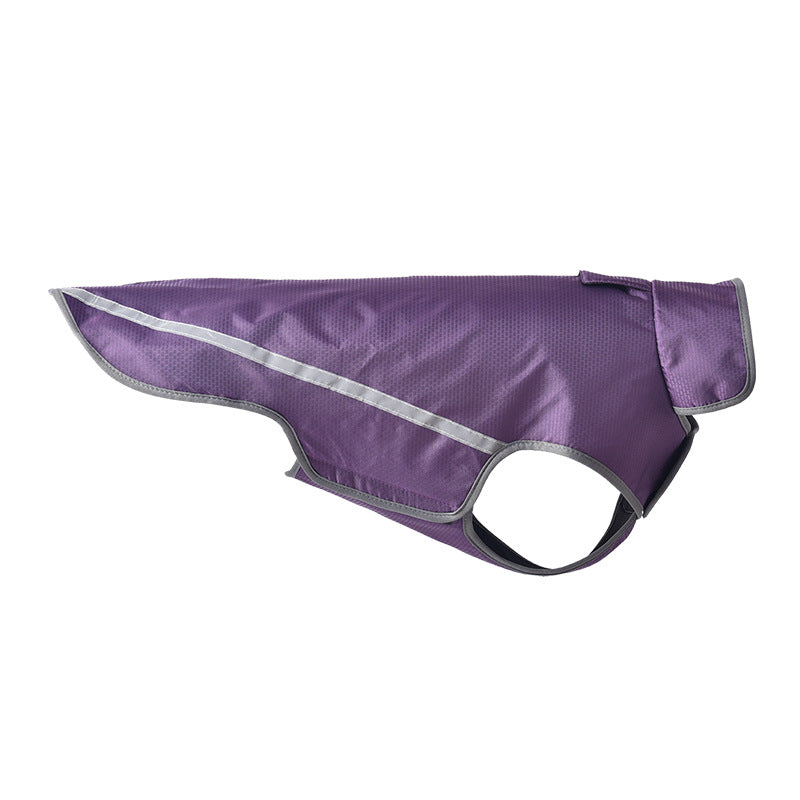 KFX-4498365 Water-Repellent Dog Raincoat in Purple, Black, and Yellow – Sizes S to 3XL