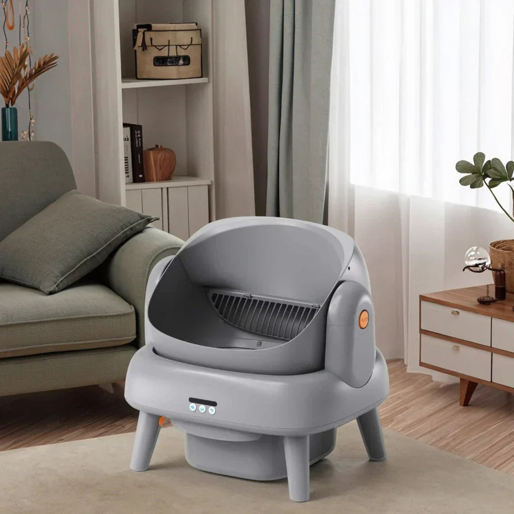 KFX-449939 Automatic Self-Cleaning Waterproof Cat Litter Box with App Control - Stainless Steel, Large Capacity, Oval Shape