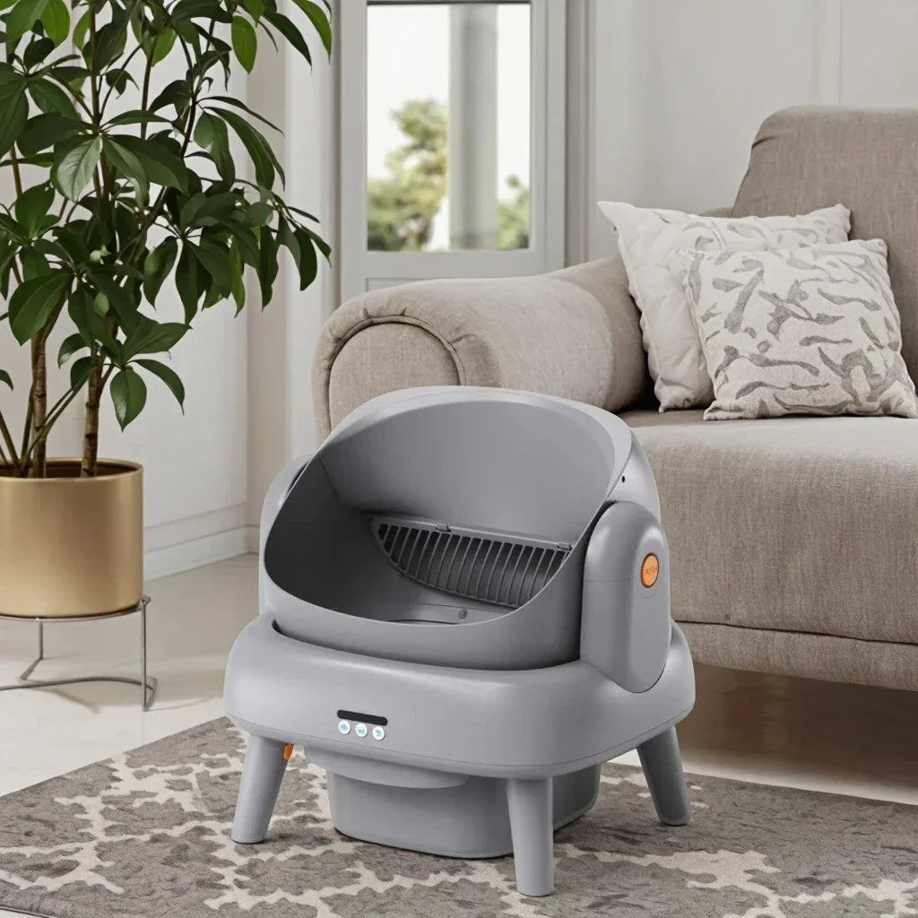 KFX-449939 Automatic Self-Cleaning Waterproof Cat Litter Box with App Control - Stainless Steel, Large Capacity, Oval Shape