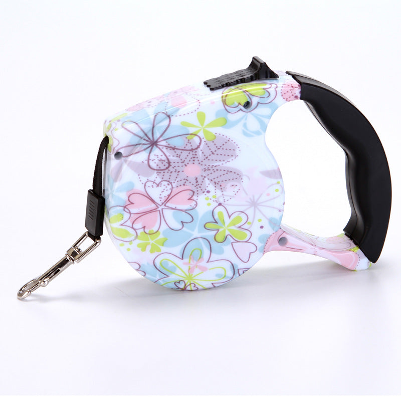 KFX-4499773 Automatic Multicolor Dog Traction Rope - 5m Adjustable Flat Belt with Cute Designs