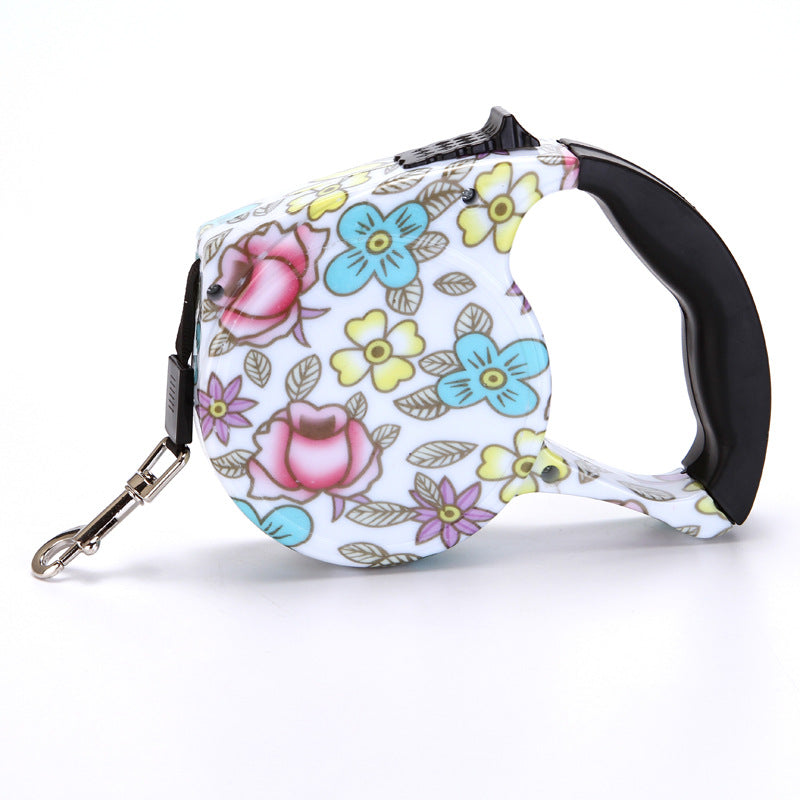 KFX-4499773 Automatic Multicolor Dog Traction Rope - 5m Adjustable Flat Belt with Cute Designs