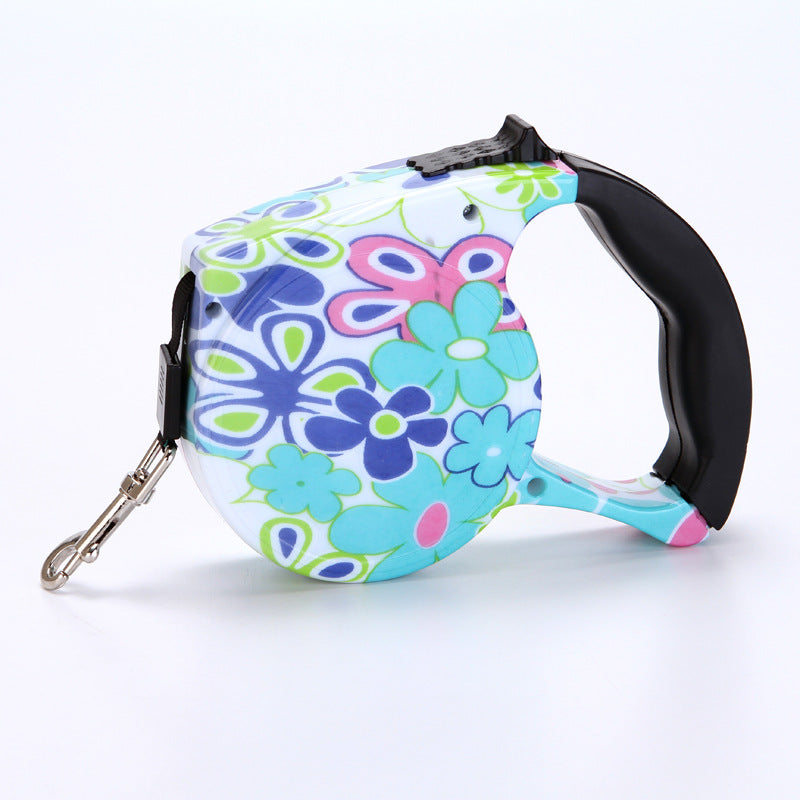 KFX-4499773 Automatic Multicolor Dog Traction Rope - 5m Adjustable Flat Belt with Cute Designs