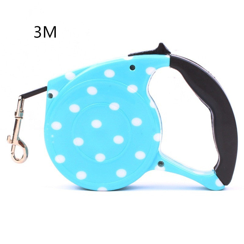 KFX-4499773 Automatic Multicolor Dog Traction Rope - 5m Adjustable Flat Belt with Cute Designs