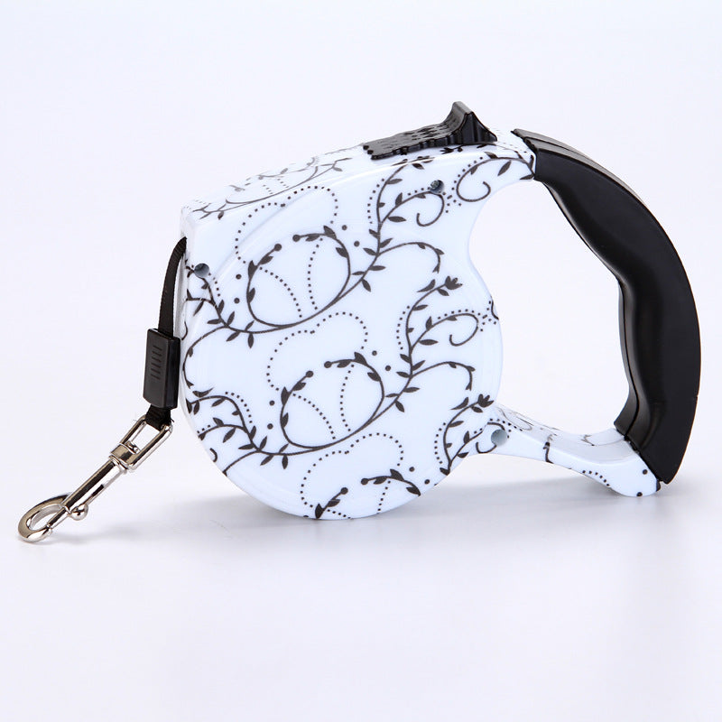 KFX-4499773 Automatic Multicolor Dog Traction Rope - 5m Adjustable Flat Belt with Cute Designs