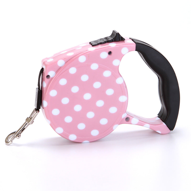 KFX-4499773 Automatic Multicolor Dog Traction Rope - 5m Adjustable Flat Belt with Cute Designs