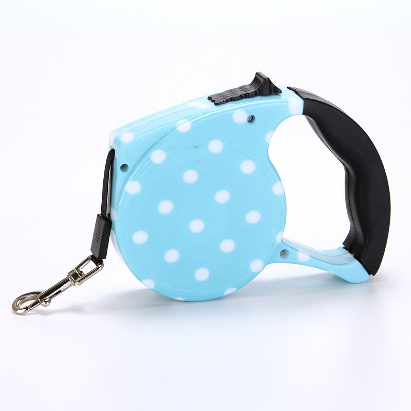 KFX-4499773 Automatic Multicolor Dog Traction Rope - 5m Adjustable Flat Belt with Cute Designs