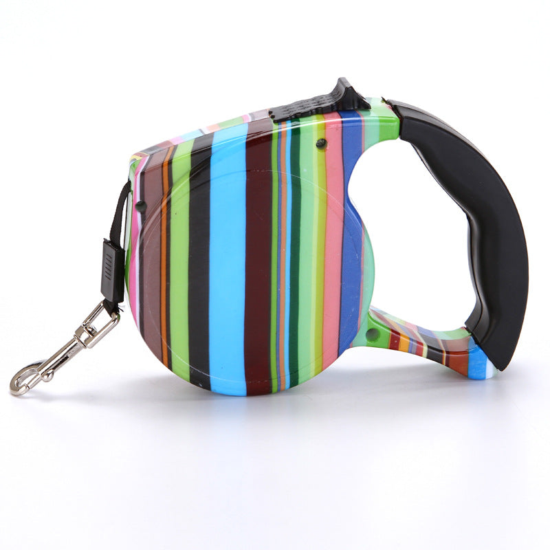 KFX-4499773 Automatic Multicolor Dog Traction Rope - 5m Adjustable Flat Belt with Cute Designs