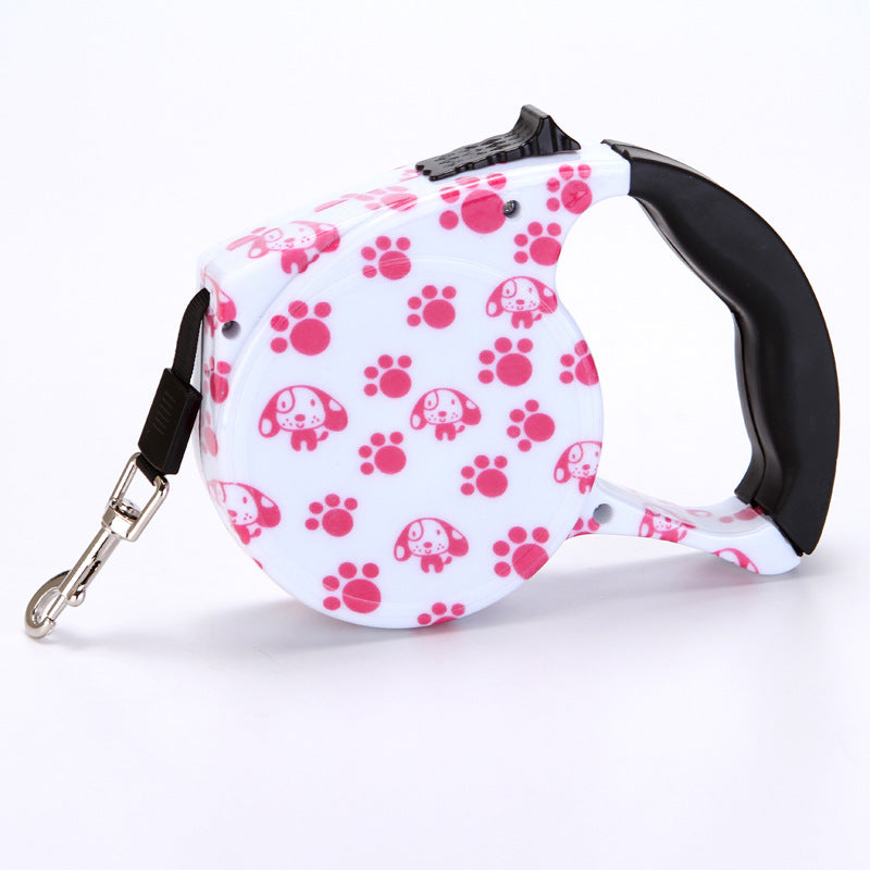 KFX-4499773 Automatic Multicolor Dog Traction Rope - 5m Adjustable Flat Belt with Cute Designs