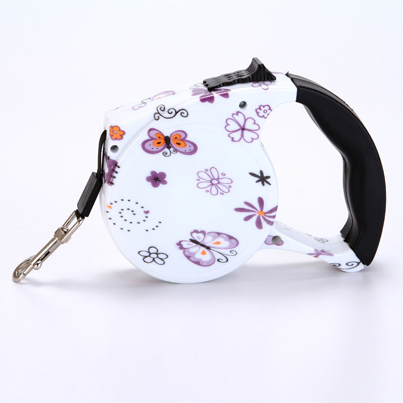 KFX-4499773 Automatic Multicolor Dog Traction Rope - 5m Adjustable Flat Belt with Cute Designs