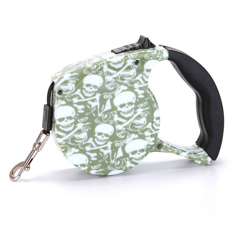 KFX-4499773 Automatic Multicolor Dog Traction Rope - 5m Adjustable Flat Belt with Cute Designs