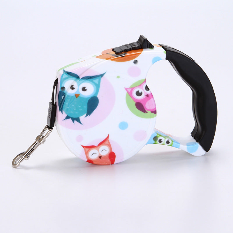 KFX-4499773 Automatic Multicolor Dog Traction Rope - 5m Adjustable Flat Belt with Cute Designs