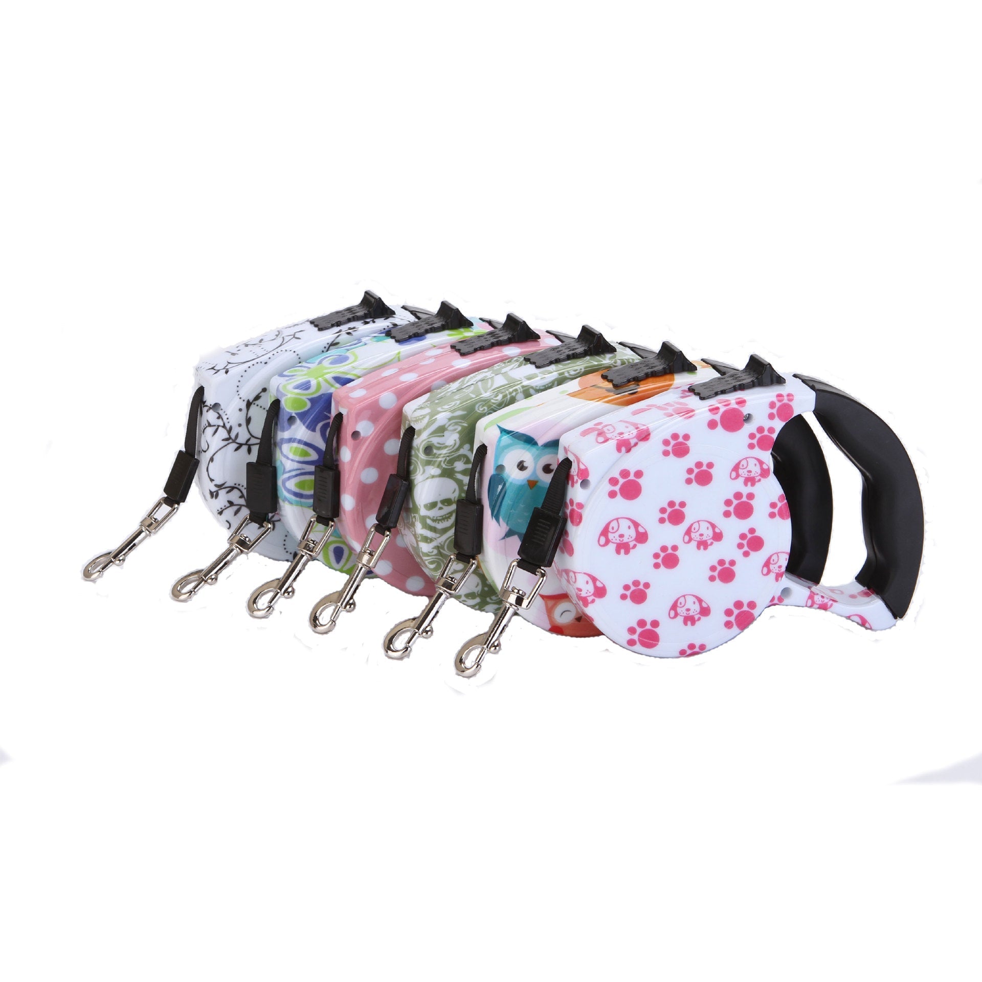 KFX-4499773 Automatic Multicolor Dog Traction Rope - 5m Adjustable Flat Belt with Cute Designs