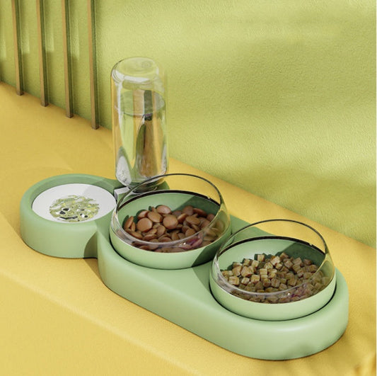 KFX-4500157 Automatic Pet Feeder with Water Fountain for Cats and Dogs - Double Food and Water Bowl with Raised Stand