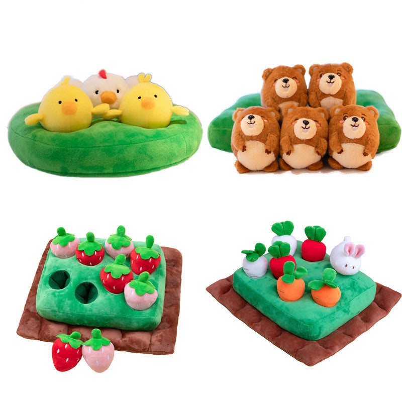 KFX-4505405 Chick Gopher Hide and Seek Plush Toy with Carrots and Radishes