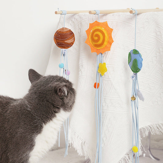 KFX-4506557 Cosmic Themed Telescopic Cat Stick Toy with Catnip and Felt Elements
