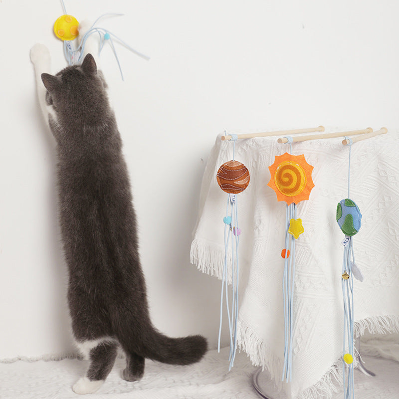 KFX-4506557 Cosmic Themed Telescopic Cat Stick Toy with Catnip and Felt Elements