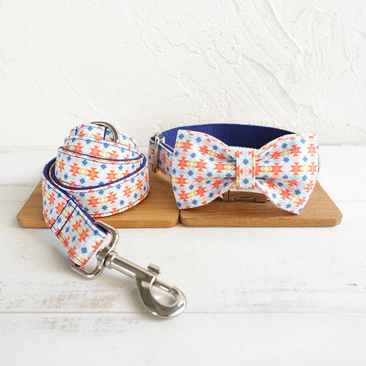 KFX-4507709 Stylish Dog Bow Collar with Leash, Polyester Material, Multiple Sizes Available
