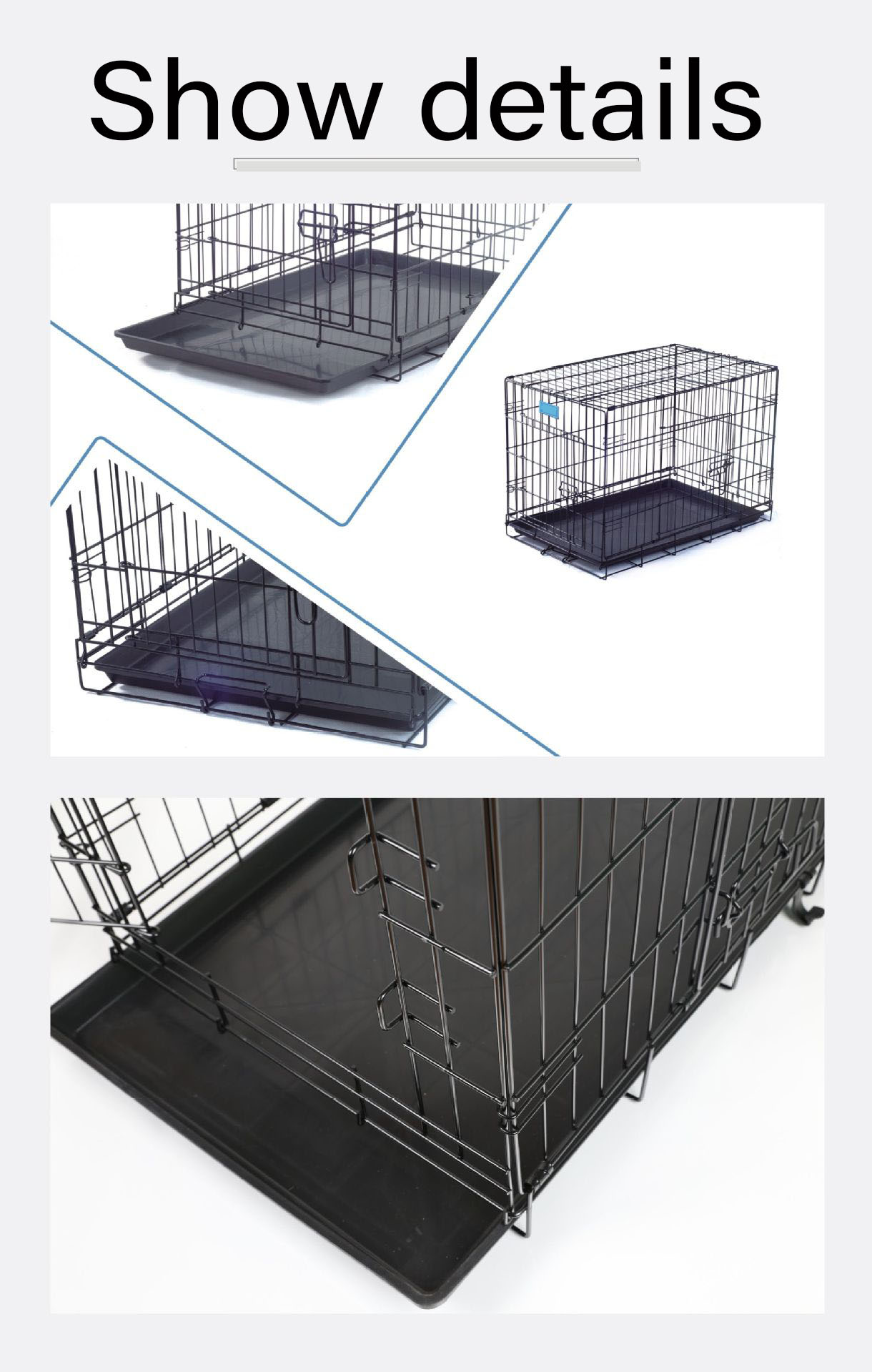KFX-4509373 Folding Wire Cage for Large Pets - High Gloss Black, 18 Inches (49*28*34cm)