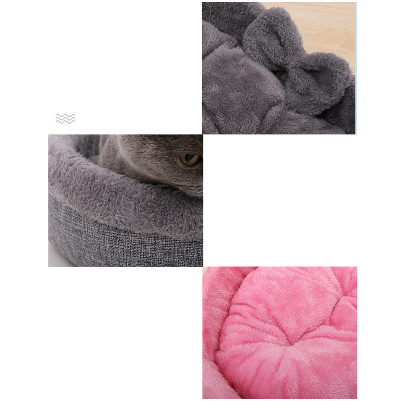KFX-4509757 Heart-Shaped Pet Nest Bed for Small and Medium Cats and Dogs in Linen and Arctic Wool