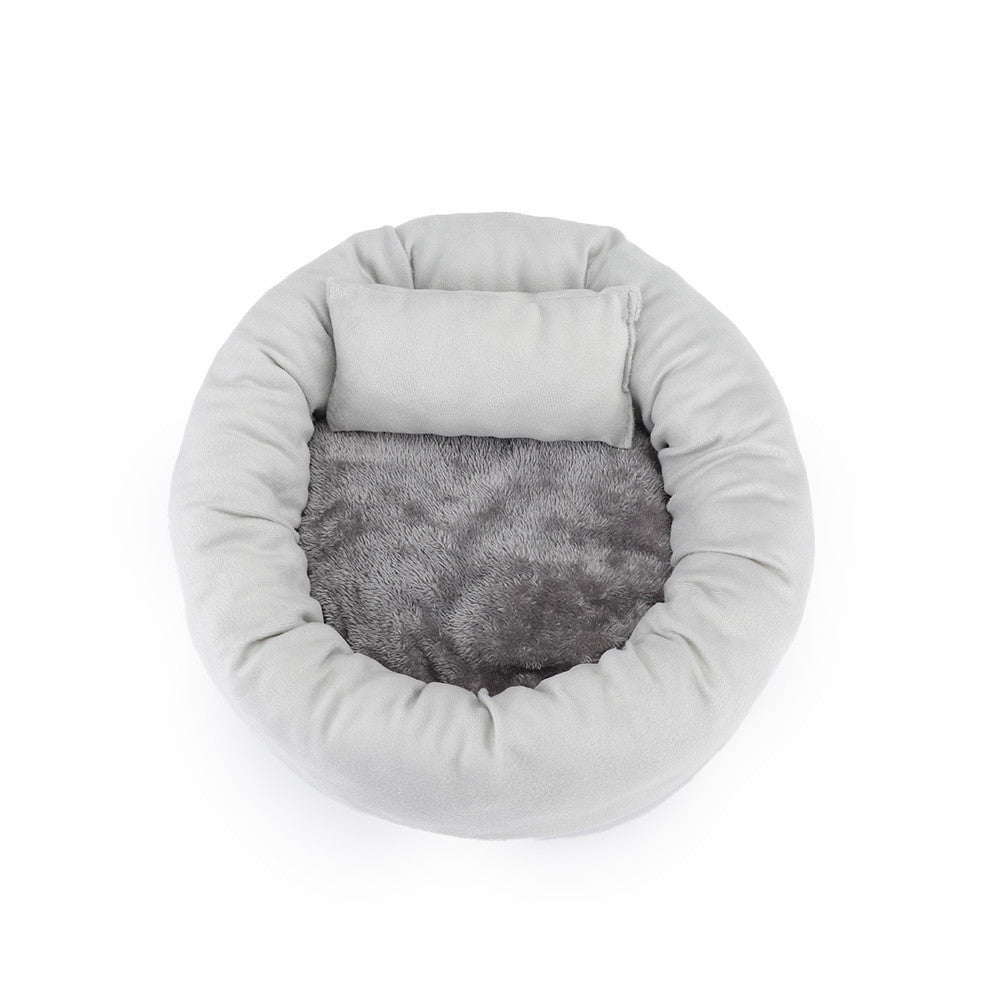 KFX-4511549 Cozy Round Pet Nest Bed with Super Soft Flannel and Rabbit Fleece for Cats and Dogs
