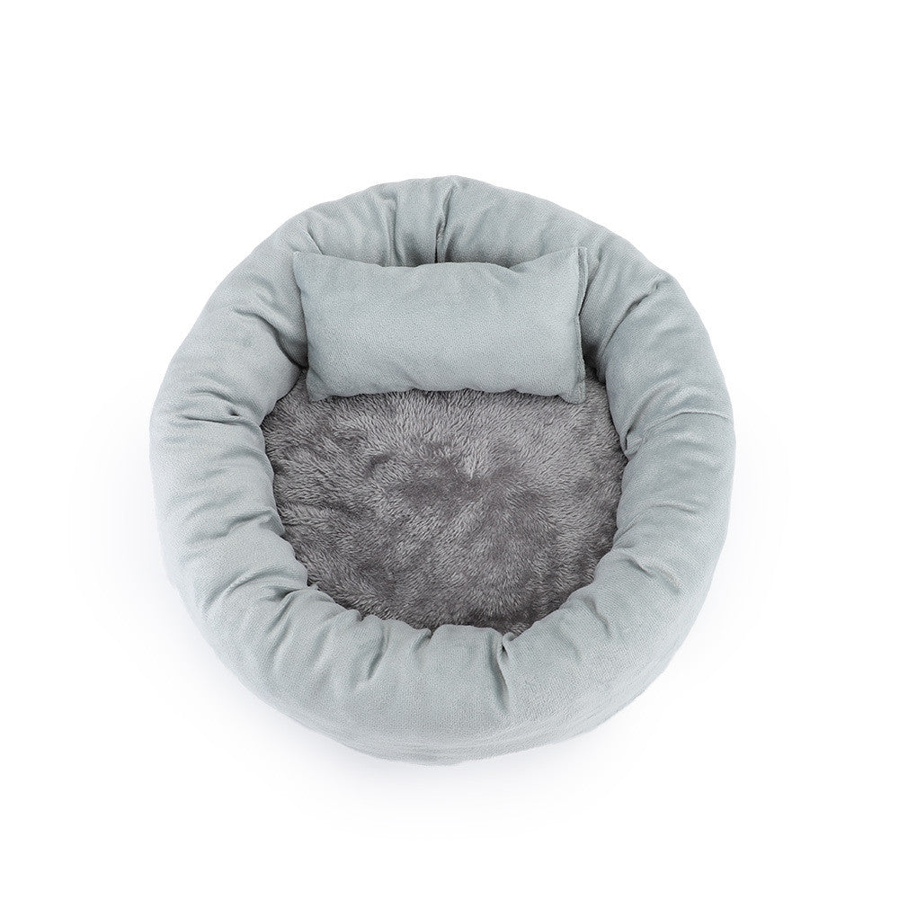 KFX-4511549 Cozy Round Pet Nest Bed with Super Soft Flannel and Rabbit Fleece for Cats and Dogs