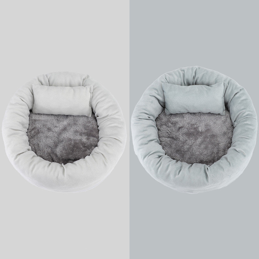 KFX-4511549 Cozy Round Pet Nest Bed with Super Soft Flannel and Rabbit Fleece for Cats and Dogs
