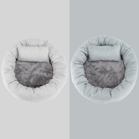 KFX-4511549 Cozy Round Pet Nest Bed with Super Soft Flannel and Rabbit Fleece for Cats and Dogs