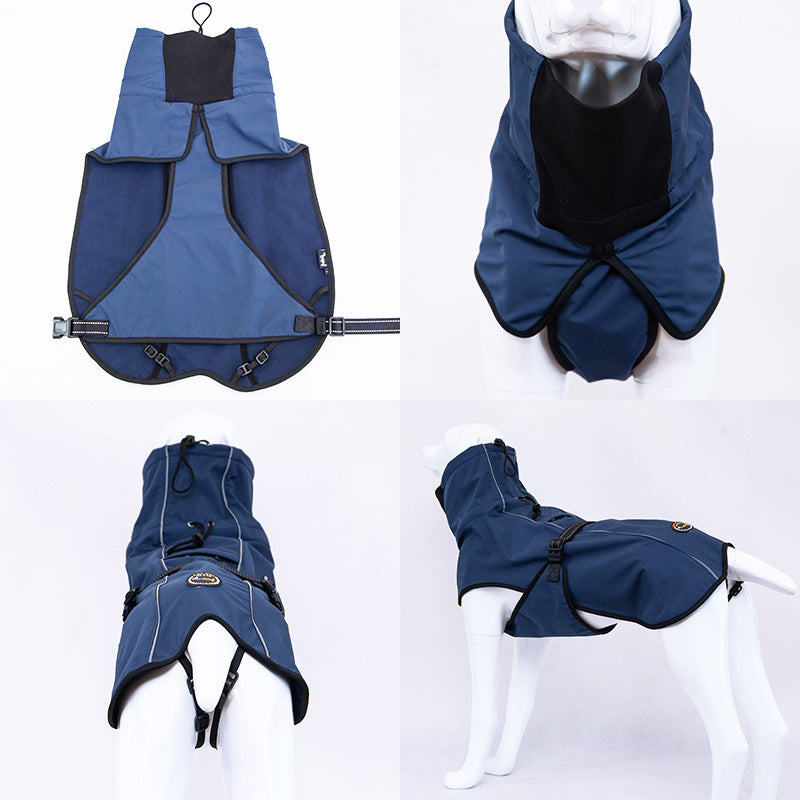 KFX-4513853 Large Dog Raincoat Vest - Waterproof Cloth Apparel for Dogs in Black, Navy Blue, Red, and Pattern Options, Sizes XS to XXL