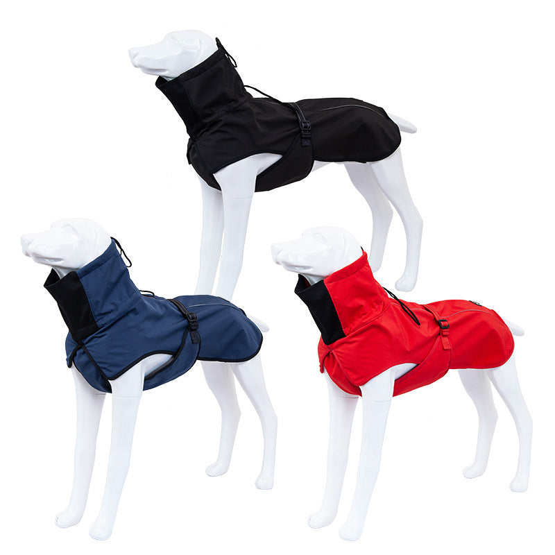 KFX-4513853 Large Dog Raincoat Vest - Waterproof Cloth Apparel for Dogs in Black, Navy Blue, Red, and Pattern Options, Sizes XS to XXL