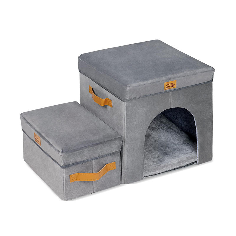KFX-4514749 Foldable Gray Pet Storage Stairs for Dogs - 2 or 3 Steps Available, Durable Cloth Material