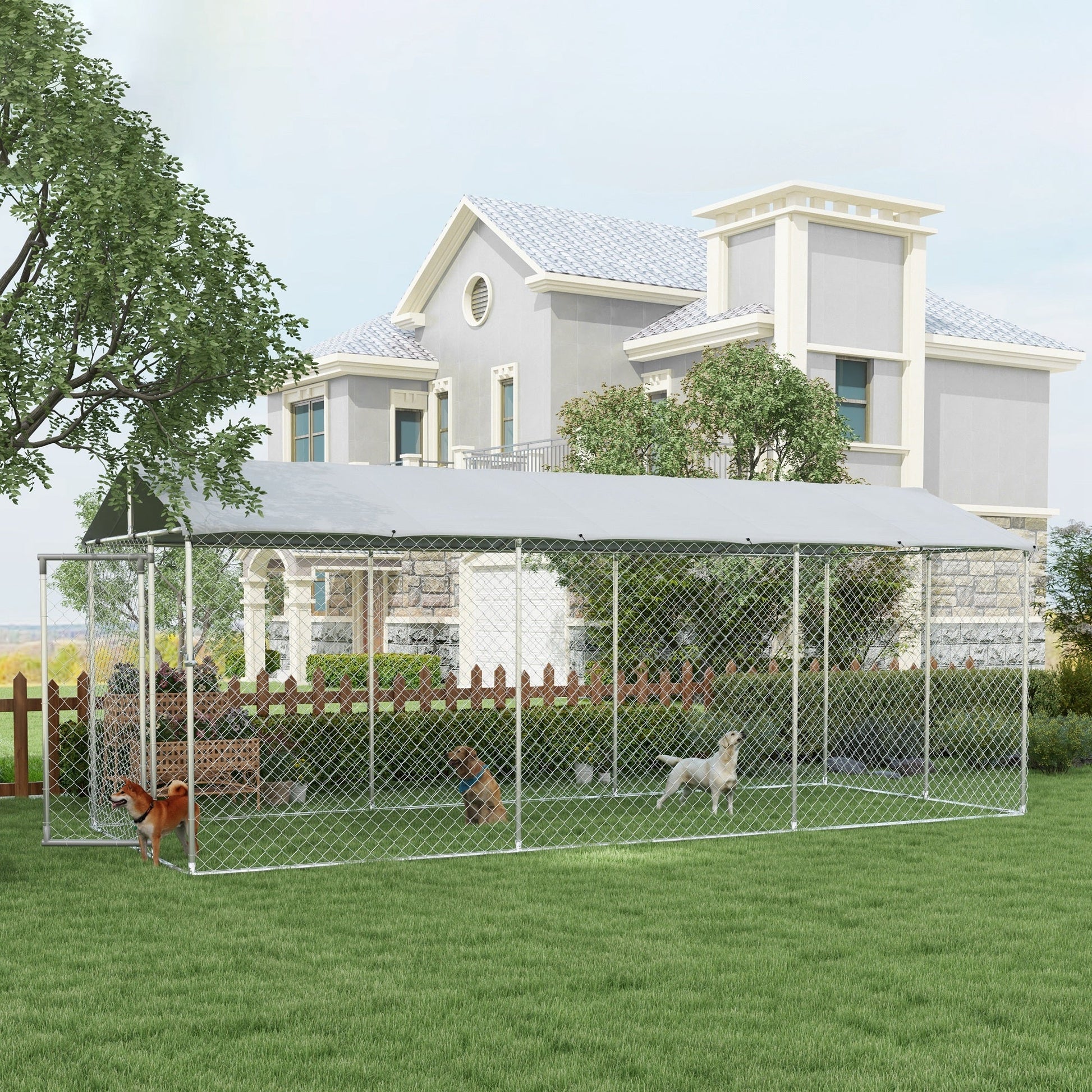 KFX-4515133 Large Outdoor Dog Kennel with Waterproof UV-Resistant Roof - 19.7' x 7.5' x 7.5'