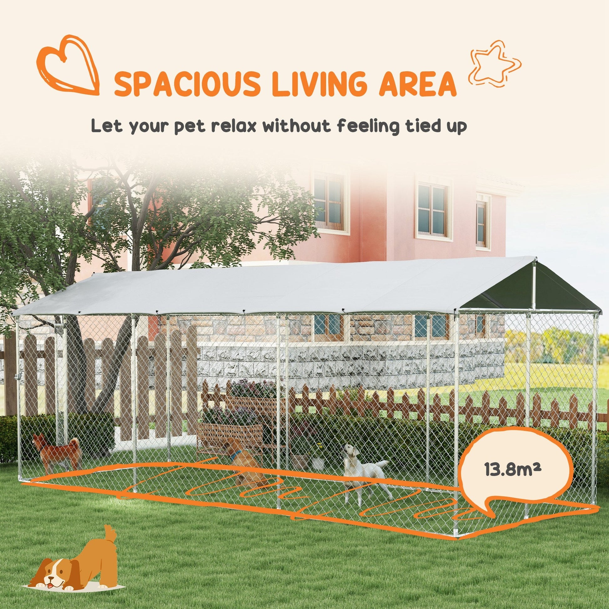 KFX-4515133 Large Outdoor Dog Kennel with Waterproof UV-Resistant Roof - 19.7' x 7.5' x 7.5'