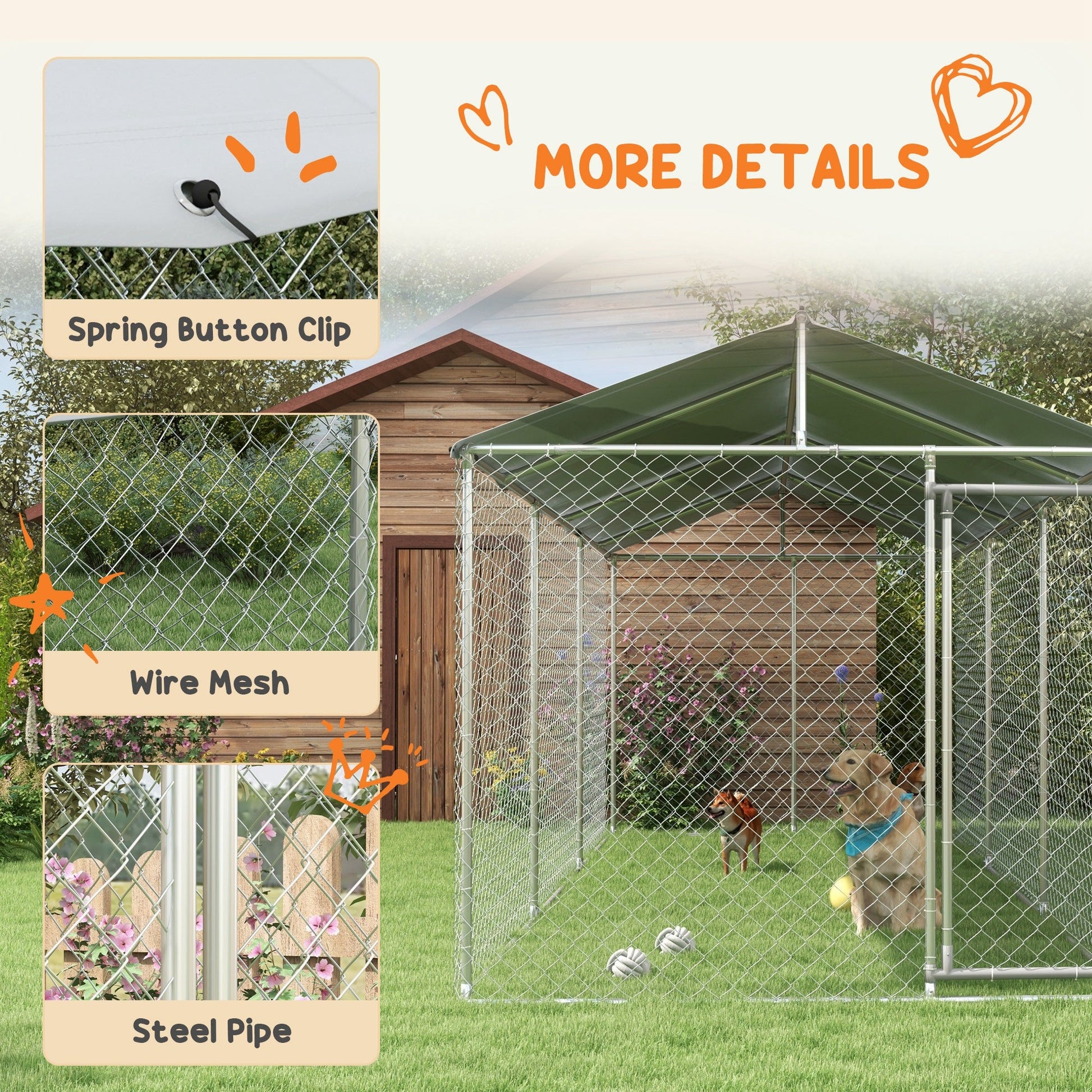 KFX-4515133 Large Outdoor Dog Kennel with Waterproof UV-Resistant Roof - 19.7' x 7.5' x 7.5'