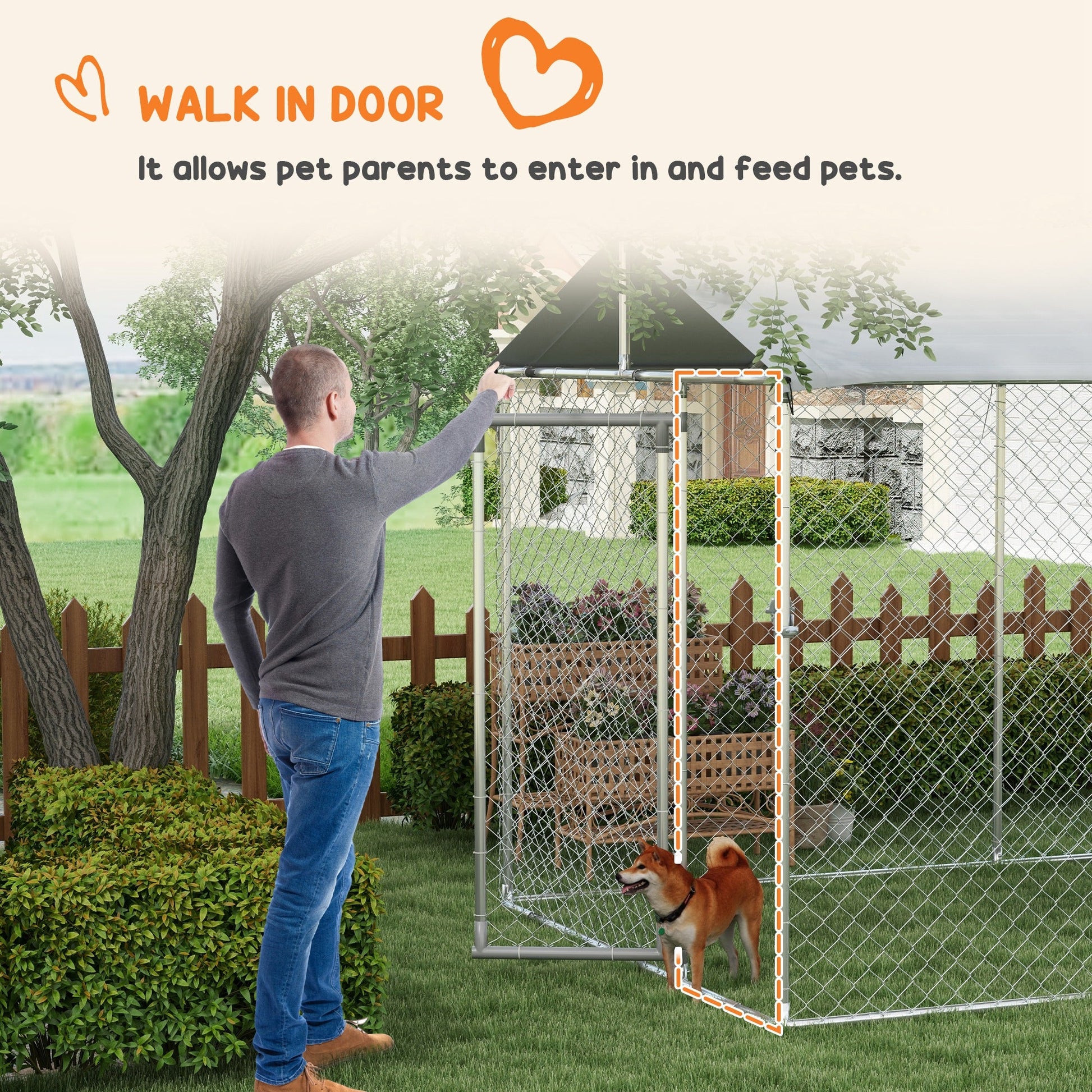 KFX-4515133 Large Outdoor Dog Kennel with Waterproof UV-Resistant Roof - 19.7' x 7.5' x 7.5'