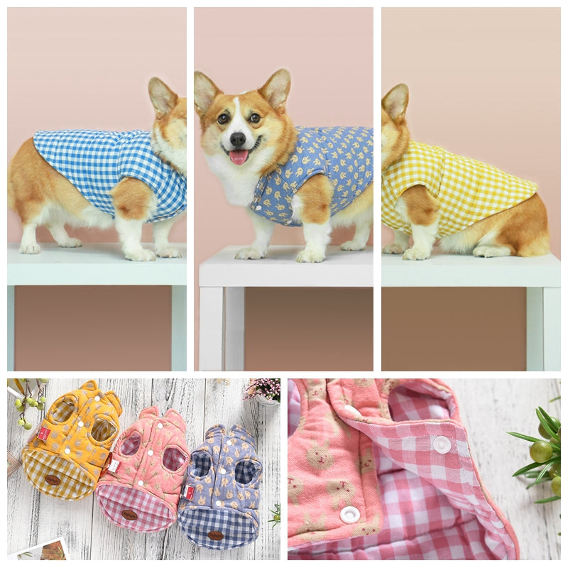 KFX-4515901 Reversible Warm Cotton Dog Vest in Yellow, Blue, and Pink