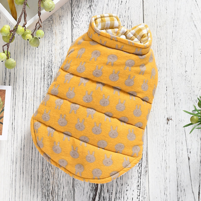 KFX-4515901 Reversible Warm Cotton Dog Vest in Yellow, Blue, and Pink