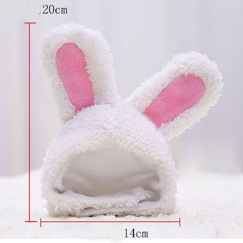 KFX-4516285 Warm White Cashmere Rabbit Ears Pet Hat for 5-15 Cat Weight, 120cm Length