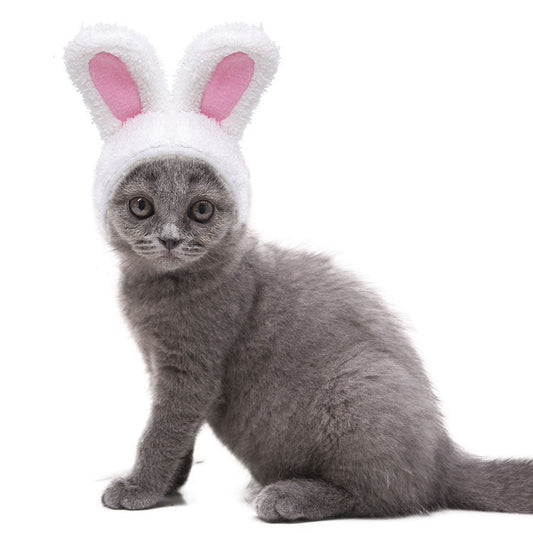 KFX-4516285 Warm White Cashmere Rabbit Ears Pet Hat for 5-15 Cat Weight, 120cm Length