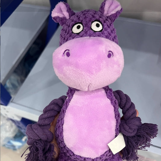 KFX-4518077 Interactive Plush Hippo Dog Toy with Sound and Rope for Tug of War Training