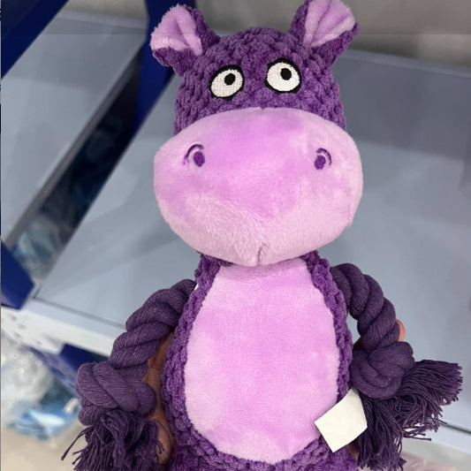 KFX-4518077 Interactive Plush Hippo Dog Toy with Sound and Rope for Tug of War Training