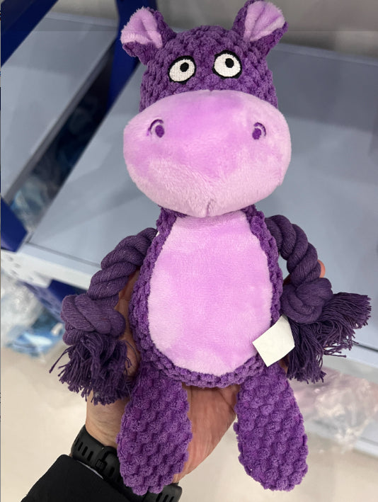 KFX-4518077 Interactive Plush Hippo Dog Toy with Sound and Rope for Tug of War Training