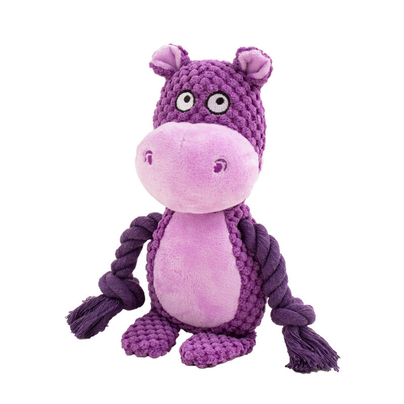 KFX-4518077 Interactive Plush Hippo Dog Toy with Sound and Rope for Tug of War Training