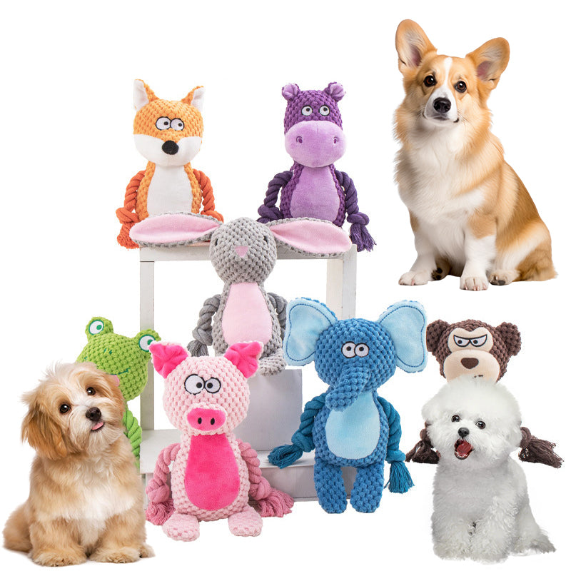 KFX-4518077 Interactive Plush Hippo Dog Toy with Sound and Rope for Tug of War Training