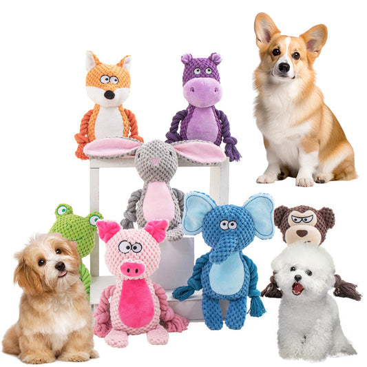 KFX-4518077 Interactive Plush Hippo Dog Toy with Sound and Rope for Tug of War Training