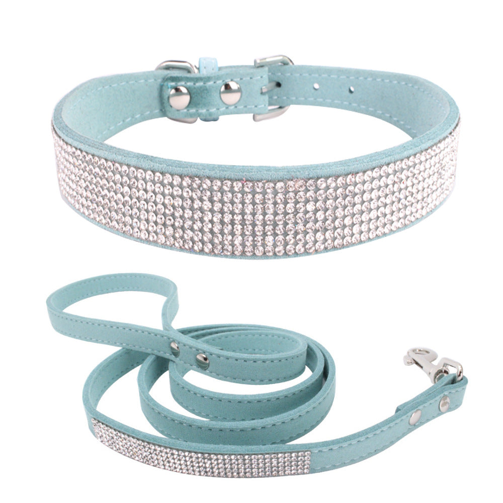 KFX-4519229 Water-Resistant Adjustable Dog Collar with Removable Pull Rope in Light Blue Korean Velvet Microfiber