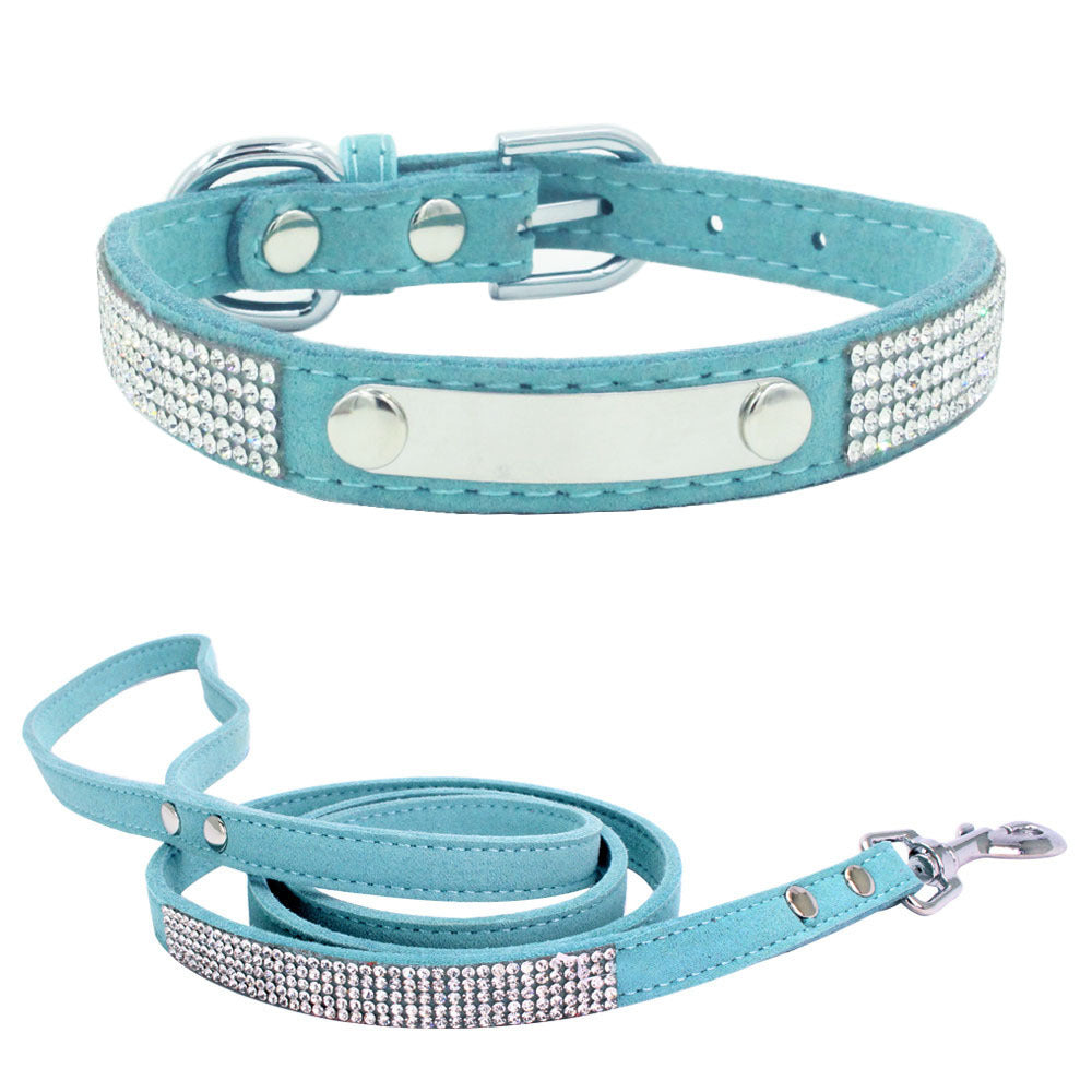 KFX-4519229 Water-Resistant Adjustable Dog Collar with Removable Pull Rope in Light Blue Korean Velvet Microfiber