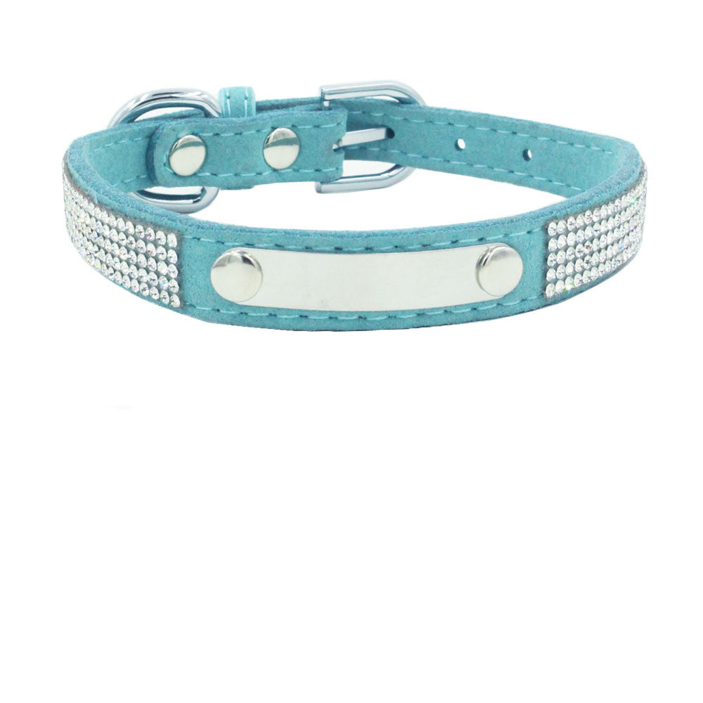 KFX-4519229 Water-Resistant Adjustable Dog Collar with Removable Pull Rope in Light Blue Korean Velvet Microfiber
