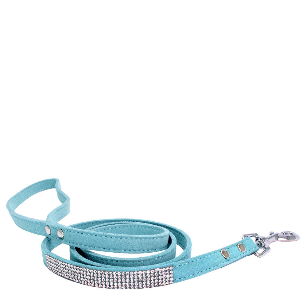 KFX-4519229 Water-Resistant Adjustable Dog Collar with Removable Pull Rope in Light Blue Korean Velvet Microfiber