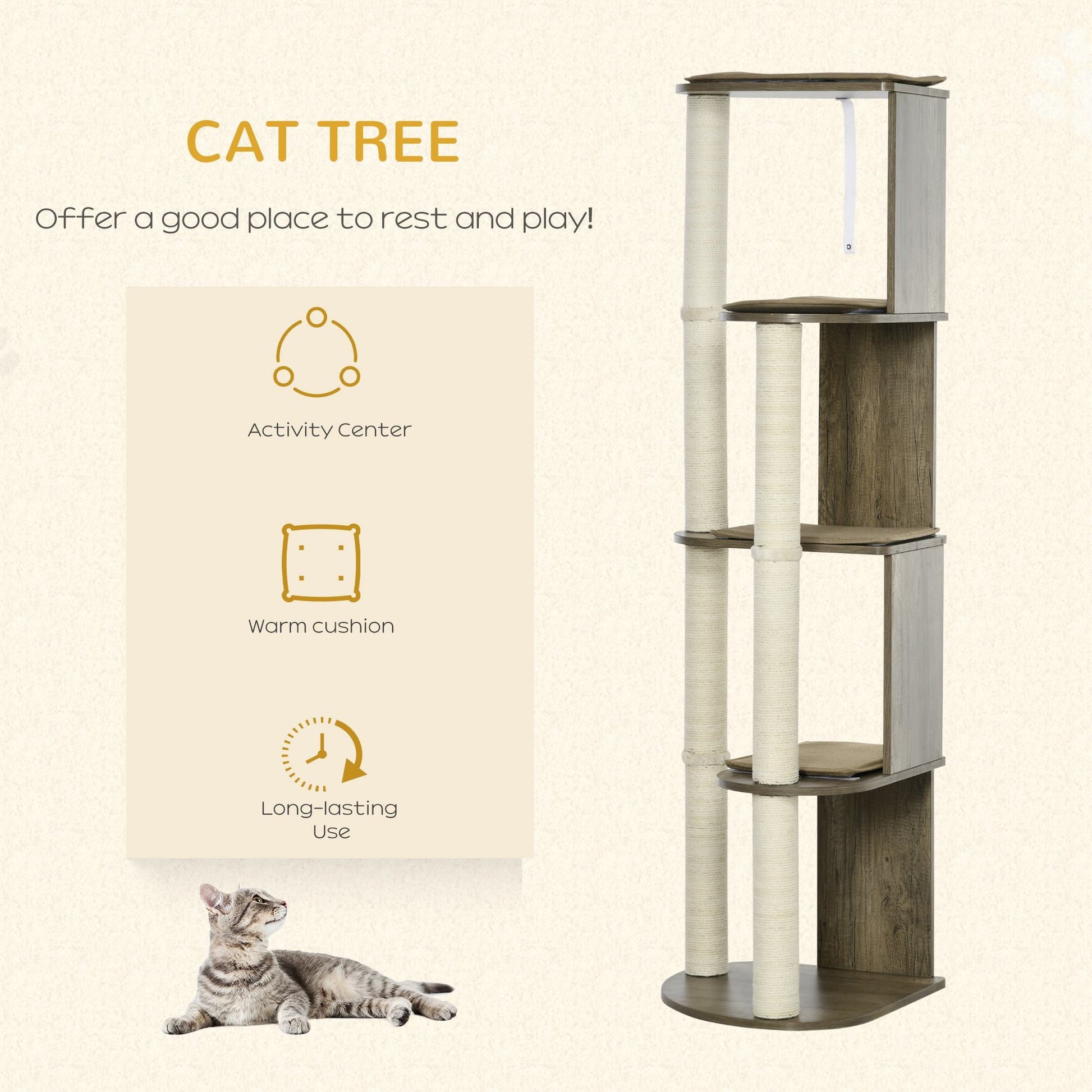 KFX-4520509 65" Corner Cat Tree with Multi-Level Platforms and Sisal Scratching Posts